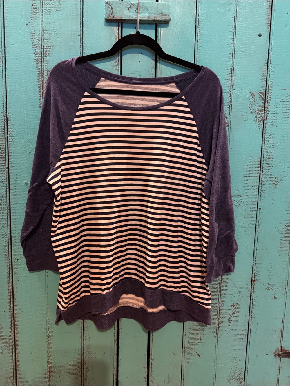 American Eagle Outfitters Navy and White Striped Raglan Sweatshirt